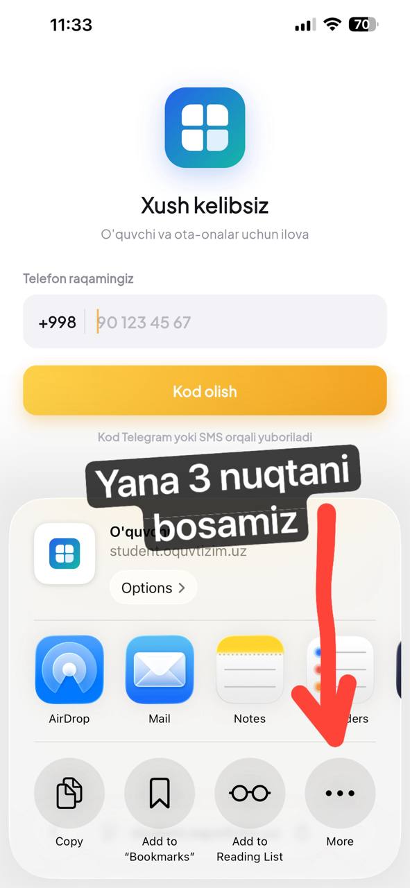 Ulashish oynasidagi More tugmasi